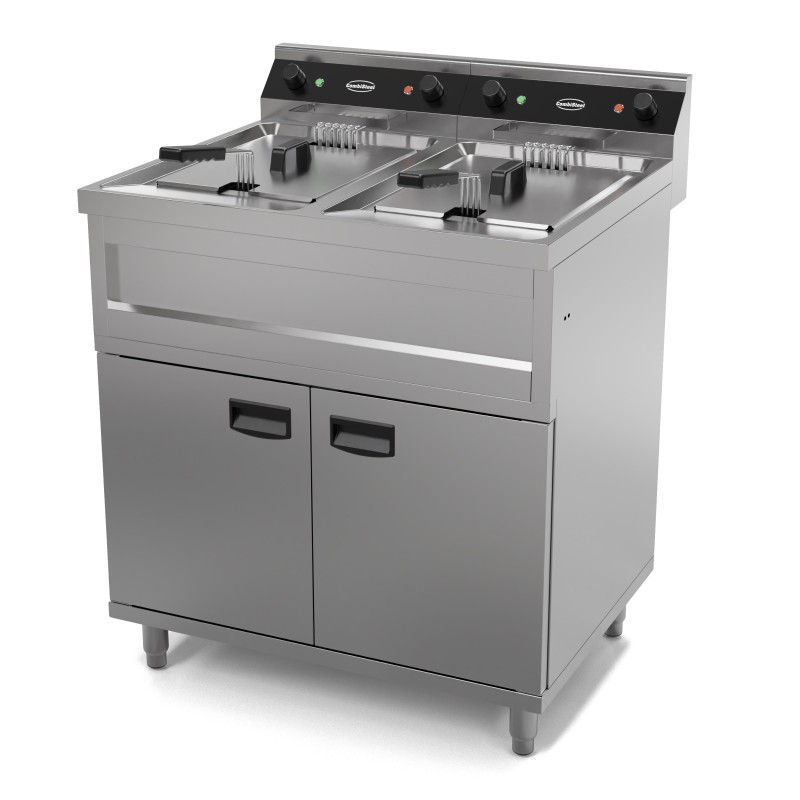 Friteuse professionnelle électrique double sur coffre robinet de vidange - 2 x 12 litres - 2 x 6 kW