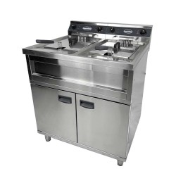 Friteuse professionnelle électrique double sur coffre robinet de vidange - 2 x 12 litres - 2 x 9 kW