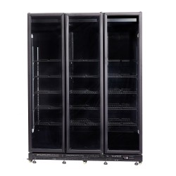 Armoire à boissons totalement noire avec 3 portes battantes chauffantes