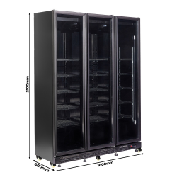 Armoire à boissons totalement noire avec 3 portes battantes chauffantes