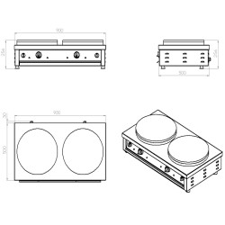 CREPIÈRE 2 PLAQUES - 900x520x245 mm