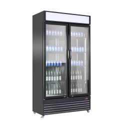 Armoire à boissons totalement noire avec 2 portes battantes et bandeau lumineux - 780 litres