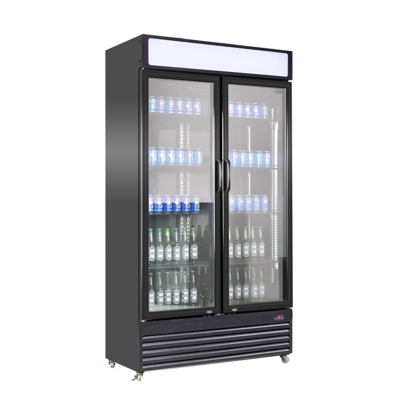 Armoire à boissons totalement noire avec 2 portes battantes et bandeau lumineux - 780 litres