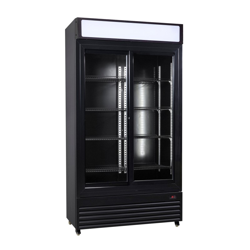 Armoire à boissons totalement noire avec 2 portes coulissantes et bandeau lumineux - 780 litres