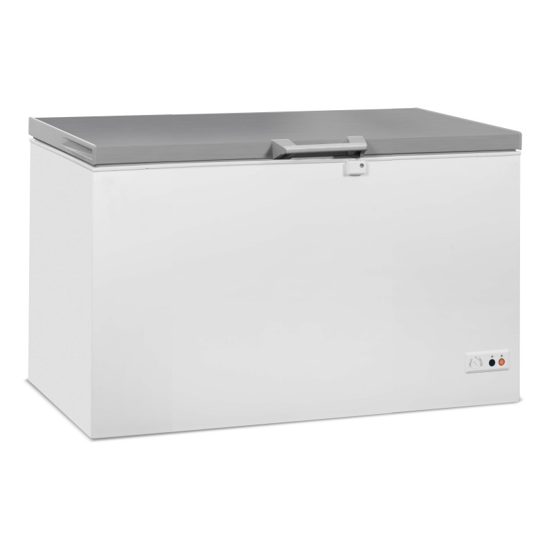 Congélateur coffre avec couvercle plein battant inox - 407 litres