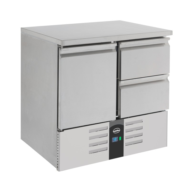 Table réfrigérée (+2+8°C) - Dessus Inox- 1 porte + 2 tiroirs