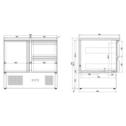 Table réfrigérée (+2+8°C) - Dessus Inox- 1 porte + 2 tiroirs