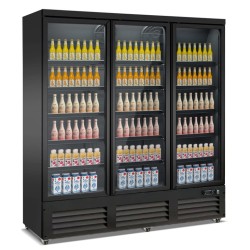 Vitrine murale réfrigérée full black positive 0/+10°C - 3 portes vitrées battantes - 1600 litres - CEB-1600R BL