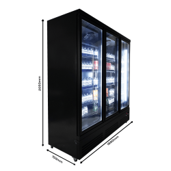Vitrine murale réfrigérée full black positive 0/+10°C - 3 portes vitrées battantes - 1600 litres - CEB-1600R BL