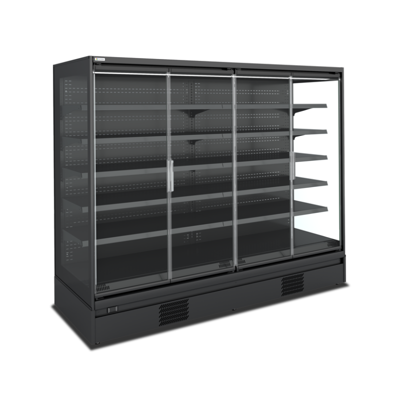 Armoire réfrigérée black positive +2/+4°C - 4 portes vitrées battantes