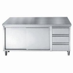Meuble bas central avec portes coulissantes et tiroirs - 1800 x 700 x 850 mm