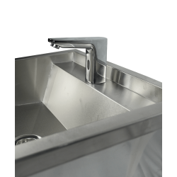 ÉVIER INOX 1 ROBINET 600MM BOUCHON DE VIDANGE ET COUVERCLE ANTI-ÉCLABOUSSURES INCLUS - 600x468x438 mm