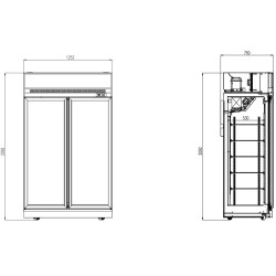 Armoire réfrigérée blanche négative avec canopy  -18/-22°C - 2 portes vitrées battantes - 1000 litres