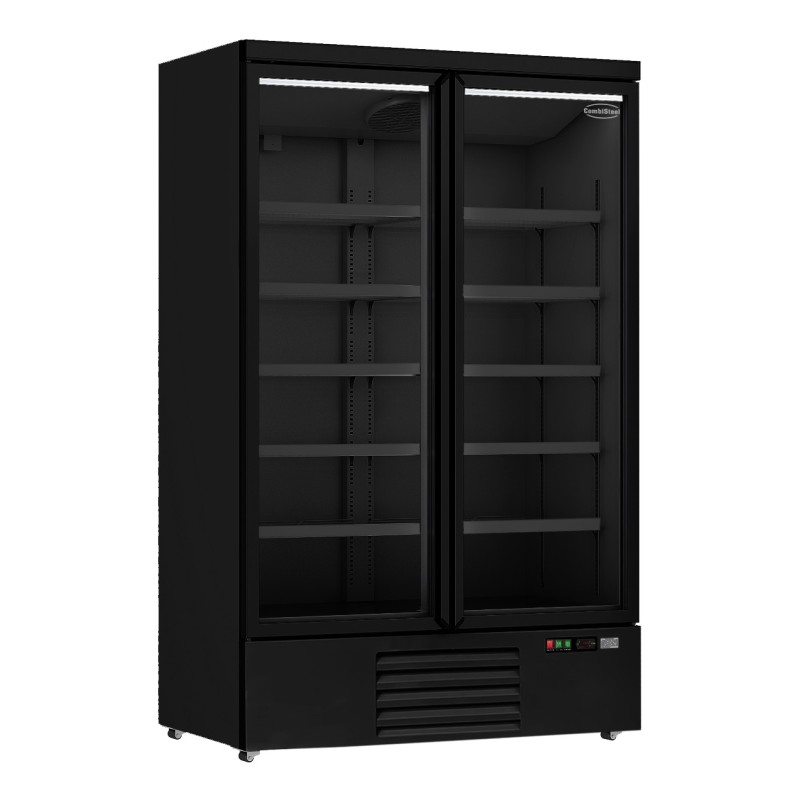 Armoire réfrigérée full black positive 0/+10°C - 2 portes vitrées battantes - 1000 litres