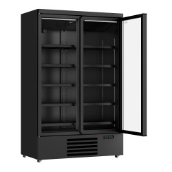 Armoire réfrigérée full black positive 0/+10°C - 2 portes vitrées battantes - 1000 litres