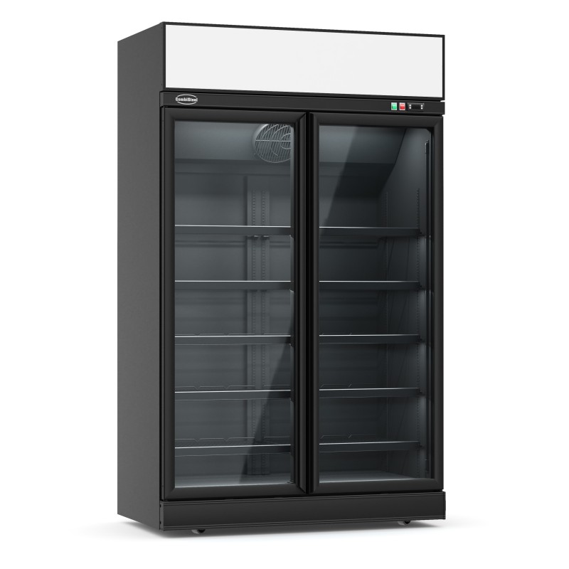 Armoire réfrigérée full black positive avec canopy - 0/+10°C - 2 portes vitrées battantes - 1000 litres