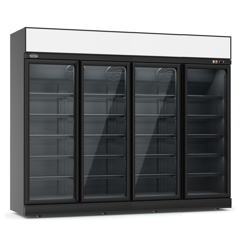 Vitrine réfrigérée positive full black avec canopy 0/+10°C - 4 portes vitrées battantes - 2025 litres