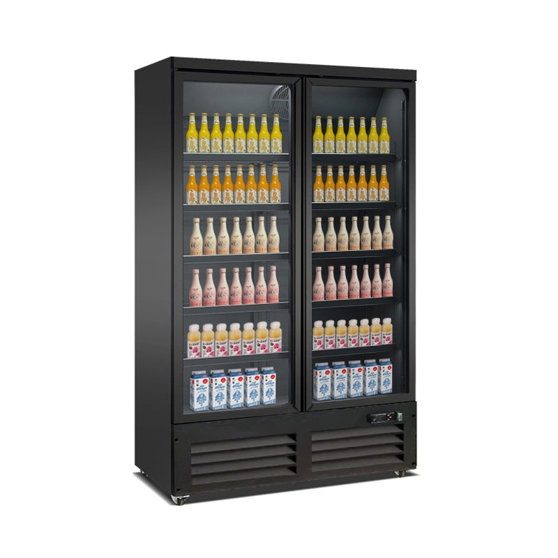Vitrine murale réfrigérée full black positive 0/+10°C - 2 portes vitrées battantes - 1000 litres - CEB-1200R BL