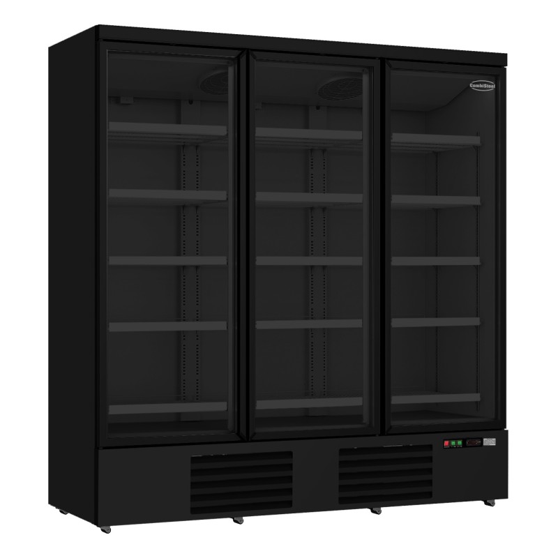 Armoire réfrigérée full black positive 0/+10°C - 3 portes vitrées battantes - 1530 litres