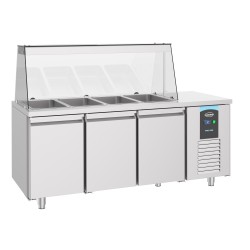 Saladette réfrigérée positive avec pare-haleine - vitrage bombé - 3 portes - 4 x GN 1/1