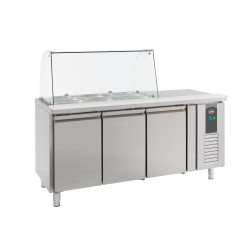 Saladette réfrigérée positive avec pare-haleine - vitrage bombé - 3 portes - 3 x GN 1/1