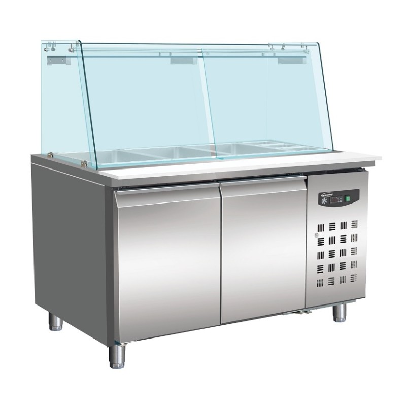 Saladette réfrigérée positive avec pare-haleine - 2 portes - 4 x GN 1/1