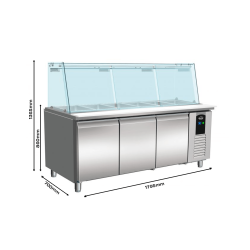 Saladette réfrigérée positive avec pare-haleine - 3 portes - 5 x GN 1/1
