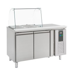 Saladette réfrigérée positive avec pare-haleine - vitrage bombé - 2 portes - 2 x GN 1/1