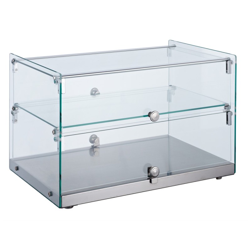 Vitrine rectangulaire neutre à poser avec étagère intermédiaire