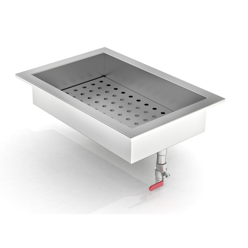 Bac à glace pilée intégré inox poissonnerie - 1/1 GN - 402 x 590 x 170 mm