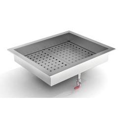 Bac à glace pilée intégré inox poissonnerie - 2/1 GN - 722 x 590 x 170 mm