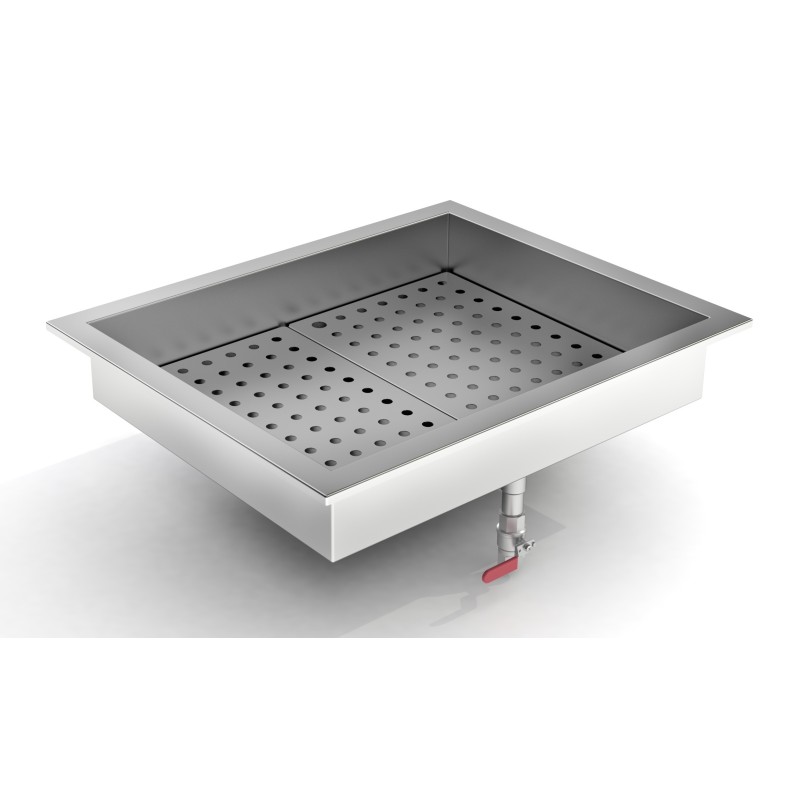 Bac à glace pilée intégré inox poissonnerie - 2/1 GN - 722 x 590 x 170 mm