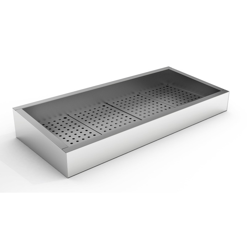 Bac à glace pilée incliné inox poissonnerie - 4/1 GN - 1362 x 590 x 160/210 mm