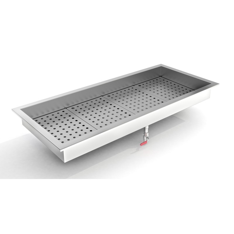Bac à glace pilée intégré inox poissonnerie - 4/1 GN - 1362 x 590 x 170 mm