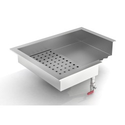 Bac à glace pilée intégré inox poissonnerie - 4/1 GN - 1362 x 590 x 170 mm