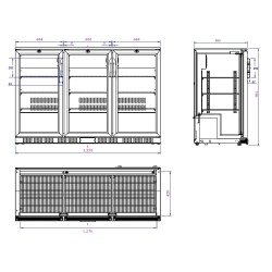Arrière-bar noir - 3 portes vitrées battantes - 330 litres - HAUTEUR 900 mm - Combisteel