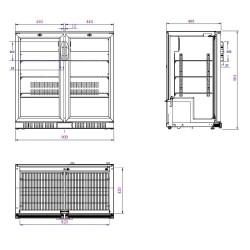 Arrière-bar noir - 2 portes vitrées battantes - 208 litres - HAUTEUR 900 mm - Combisteel