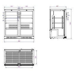 Arrière-bar noir - 2 portes vitrées battantes - 198 litres - HAUTEUR 850 mm - Combisteel