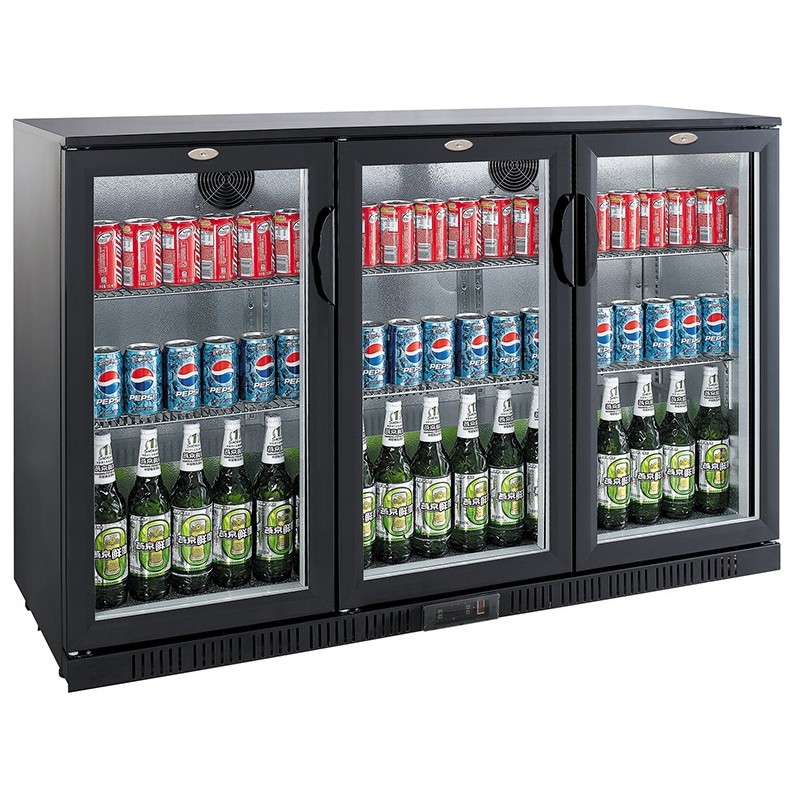 Arrière-bar noir - 3 portes vitrées battantes - 320 litres - HAUTEUR 850 mm - Combisteel