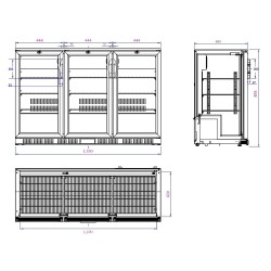 Arrière-bar noir - 3 portes vitrées battantes - 320 litres - HAUTEUR 850 mm - Combisteel