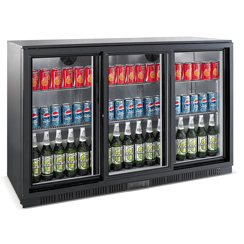 Arrière-bar noir - 3 portes vitrée coulissantes - 330 litres - HAUTEUR 900 mm - Combisteel