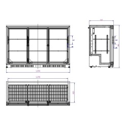 Arrière-bar noir - 3 portes vitrée coulissantes - 330 litres - HAUTEUR 900 mm - Combisteel
