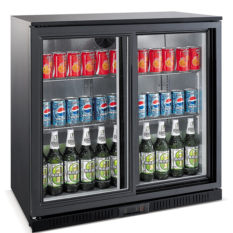 Arrière-bar noir - 2 portes vitrée coulissantes - 198 litres - HAUTEUR 850 mm - Combisteel