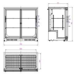Arrière-bar noir - 2 portes vitrée coulissantes - 208 litres - HAUTEUR 900 mm - Combisteel