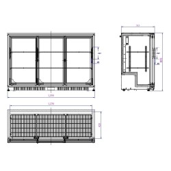 Arrière-bar noir - 3 portes vitrées coulissantes - 320 litres - HAUTEUR 850 mm - Combisteel