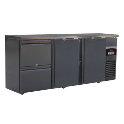 Arrière-bar réfrigéré noir 2 tiroirs + 2 portes battantes