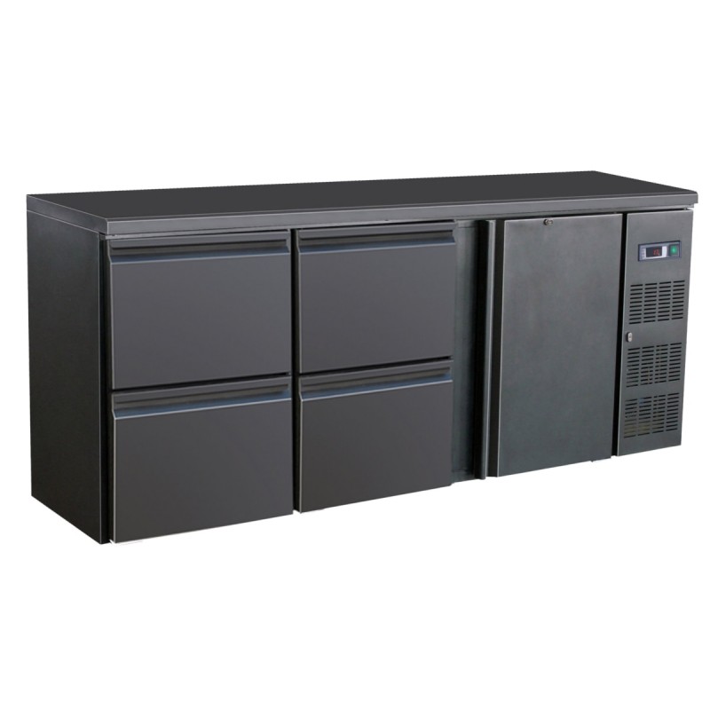 Arrière-bar réfrigéré noir 4 tiroirs + 1 porte