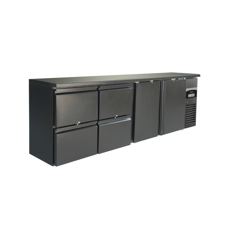 Arrière-bar réfrigéré noir 4 tiroirs + 2 portes battantes