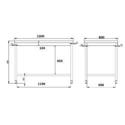 Table de travail inox professionnelle avec espace ouvert - 1300x800x850 mm