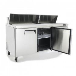 Table de préparation positive avec saladette à capot incorporée - 3 portes - 18 x GN 1/6